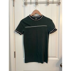 ASOS Men's XS Green Crew Neck T-Shirt with Contrast Piping Casual